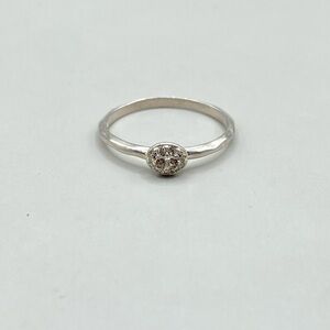 Sterling Silver Hammered Band Cubic Zirconia Pave Stacking Ring